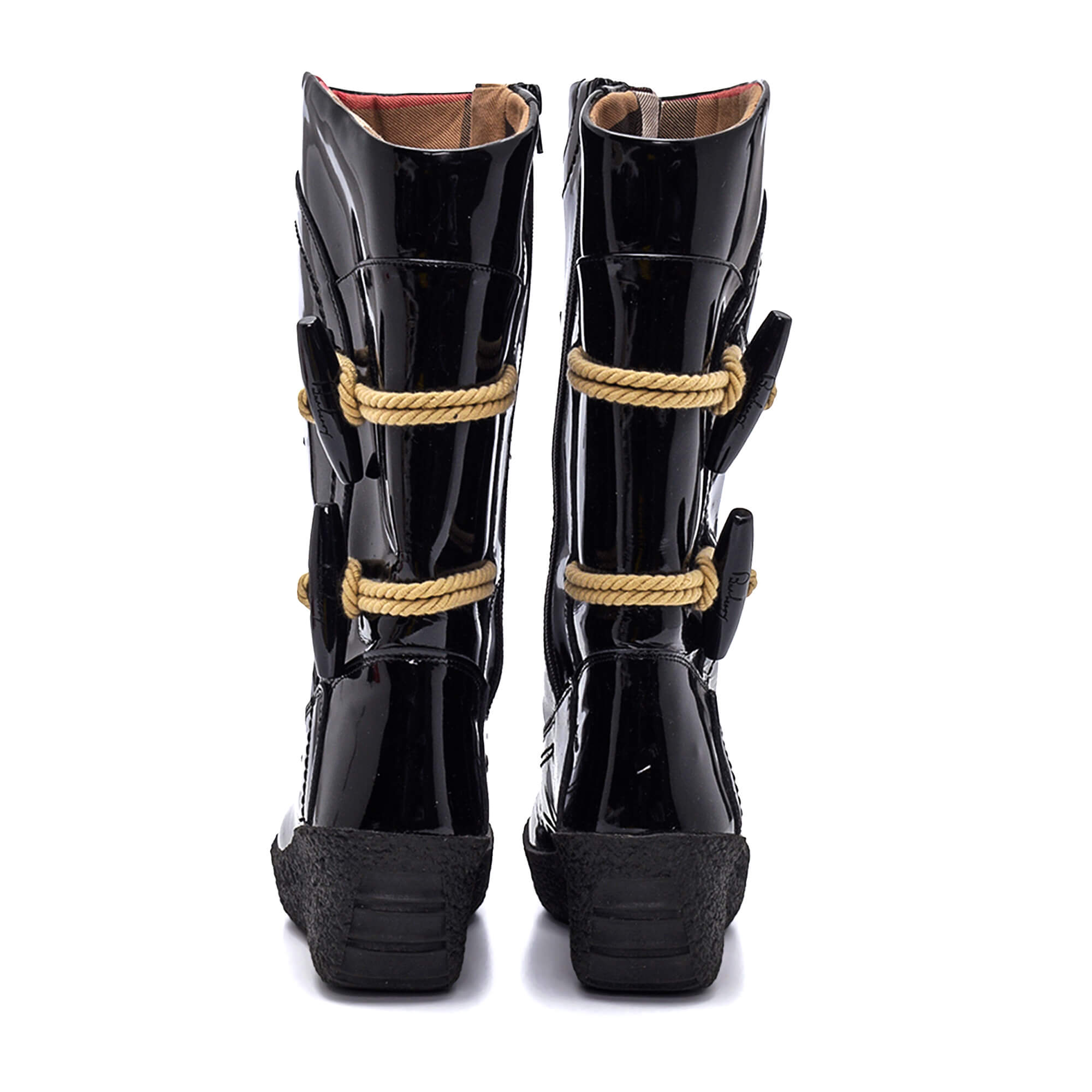 Burberry - Black Patent Leather Wedge Rain Boots